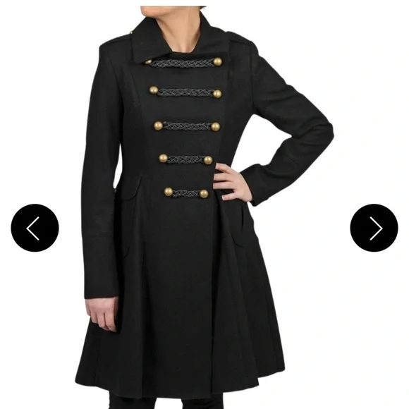 Tahari Black Wool Double-breasted Military Wool Coat Black 12   🎀 FIRM - Picture 2 of 14